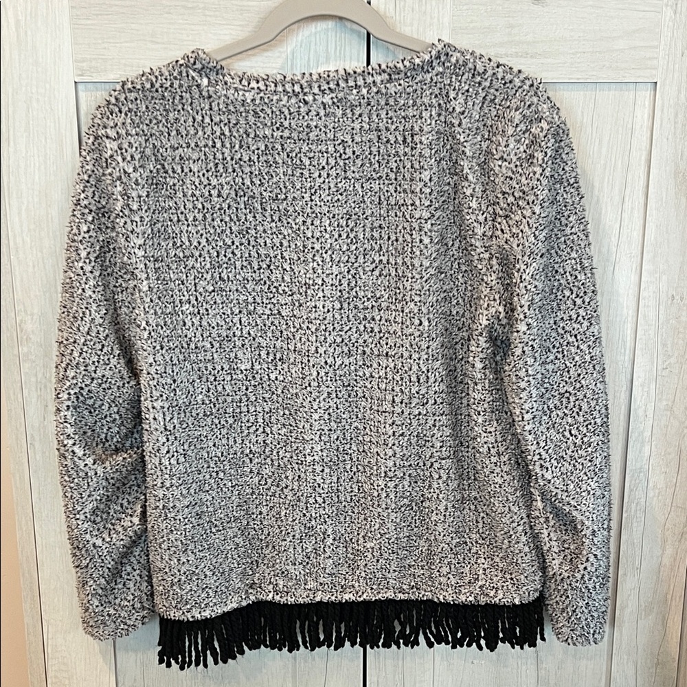 Vince Camuto Gray and Black Textured Fringe Sweater - Picture 8 of 9